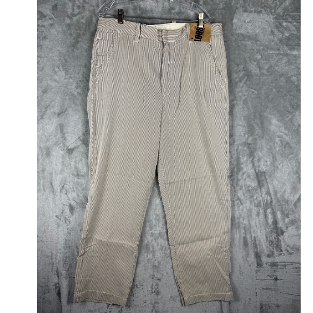 NWT Old Navy Men's Striped Pants 36x32 Tan White Straight Leg Cotton Casual